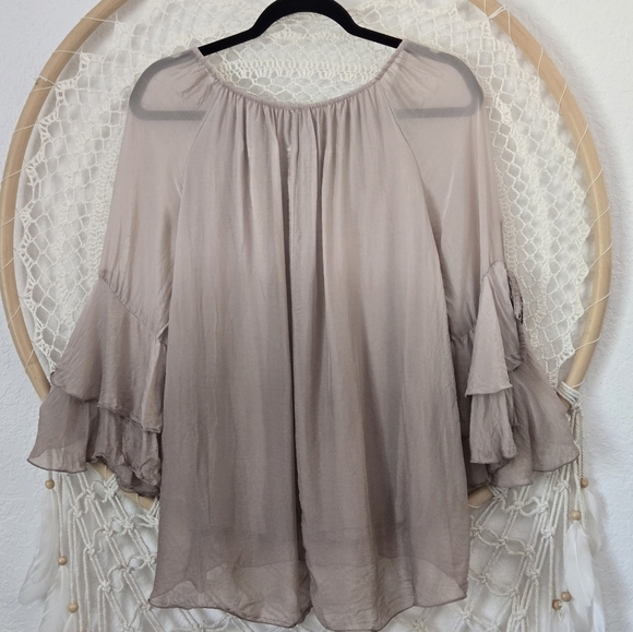 Le Marais Silk Chiffon Fairycore Ethereal Balletcore Ombre Bell Sleeve Top M - Picture 2 of 9